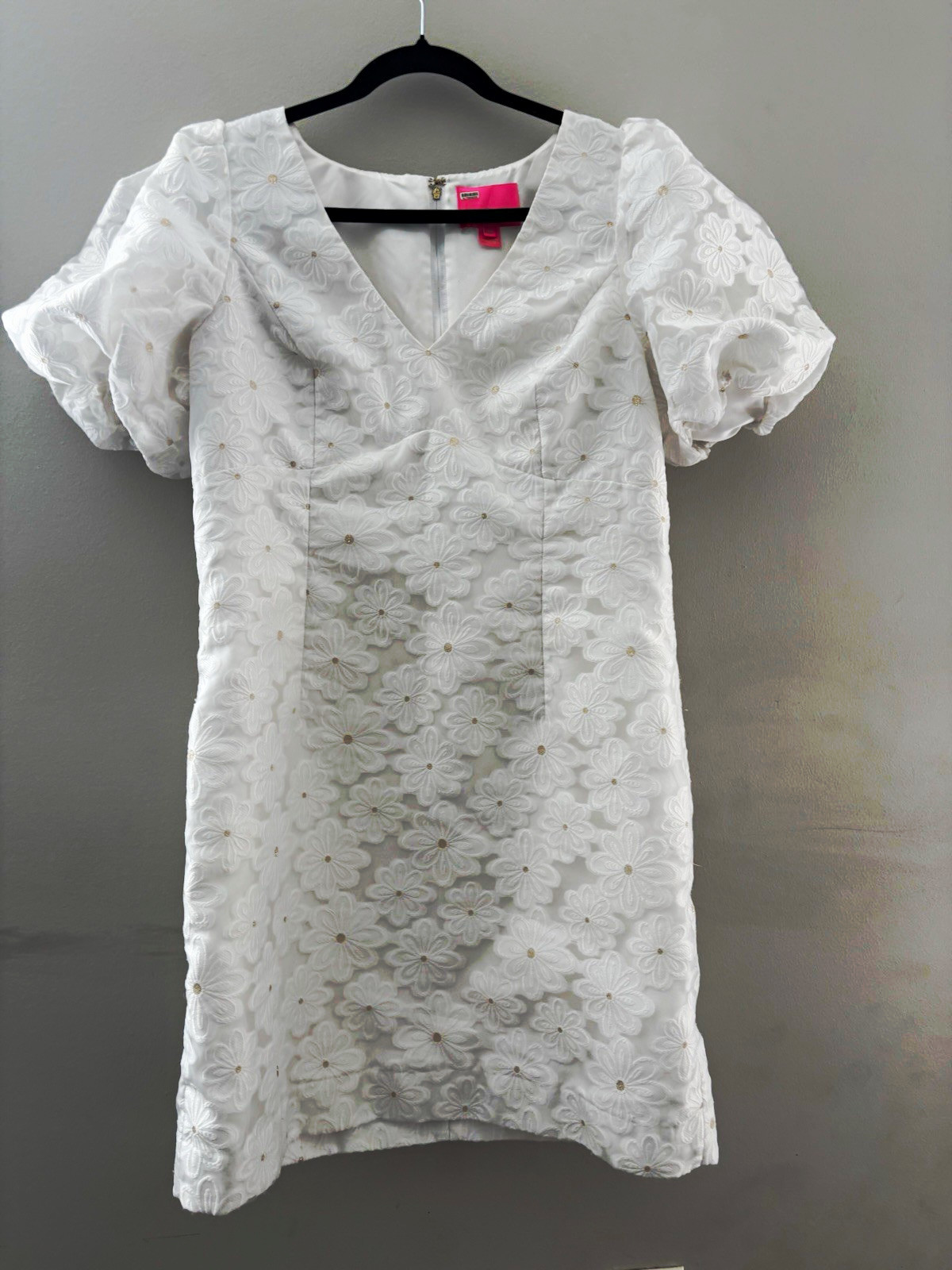 Lilly Pulitzer Women’s White Floral Jacquard Puff Sleeve V-Neck Mini Dress 12