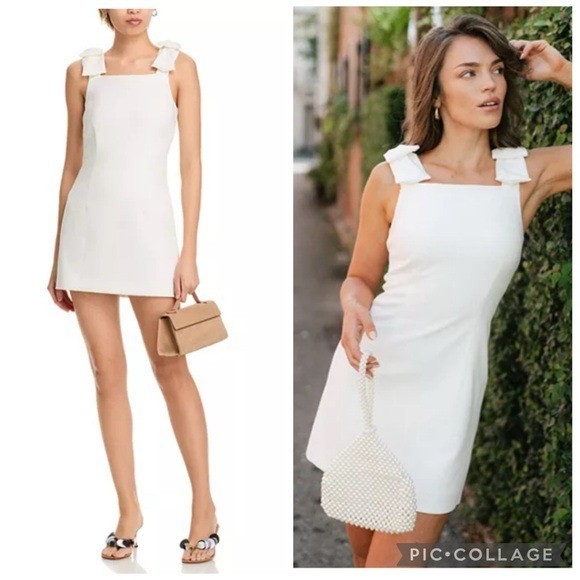 French Connection Whisper Bow Strap Sheath Mini Dress Summer White 14