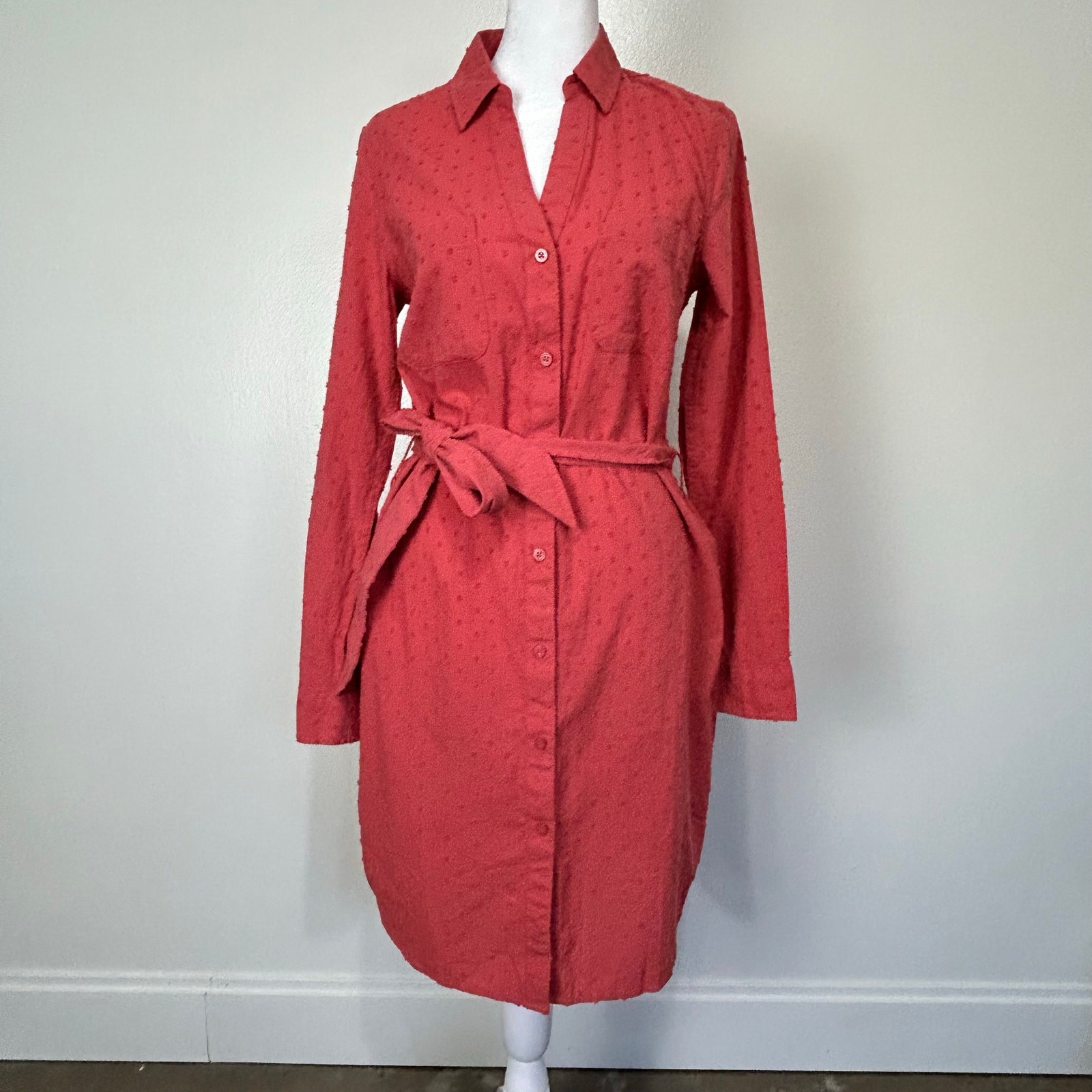 NWT Southern Tide Shirt Dress XS Mineral Red Swiss Dot Preppy Coastal