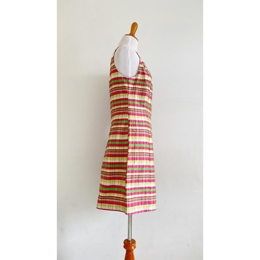 Vintage 90s Y2K Esprit Silk Slip Mini Dress Pastel Madras Plaid Retro Prep NOS