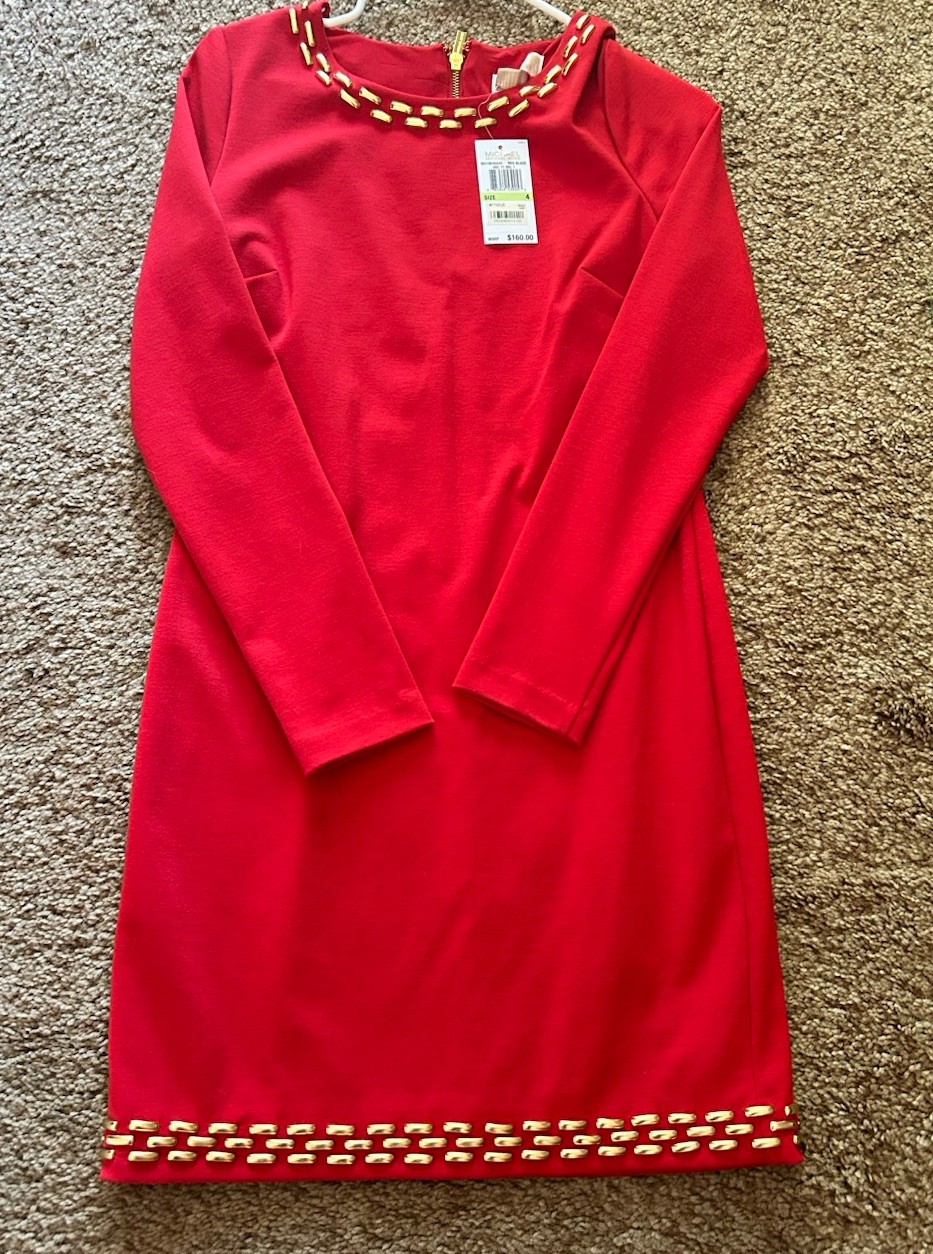 NWT $160 MICHAEL KORS Long Sleeve Back Zip Mini Dress Red Blaze 4
