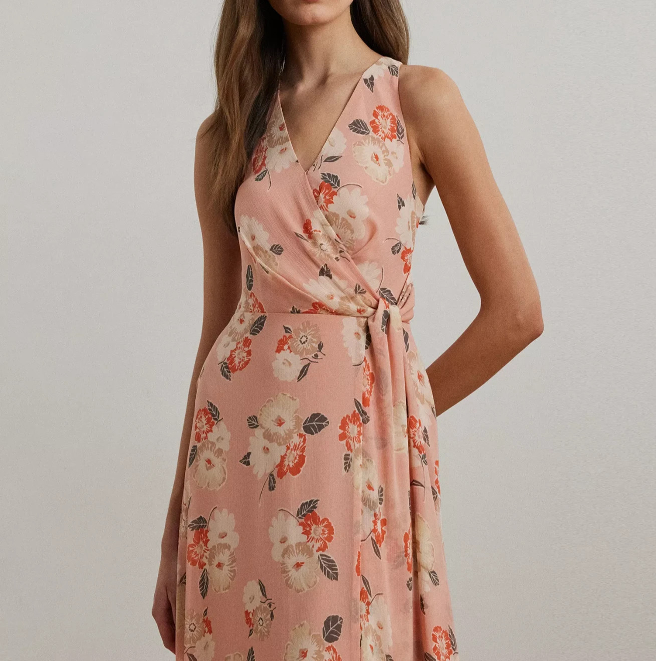 Lauren Ralph Lauren Floral Ruffle-Trim Georgette Gown MSRP $265