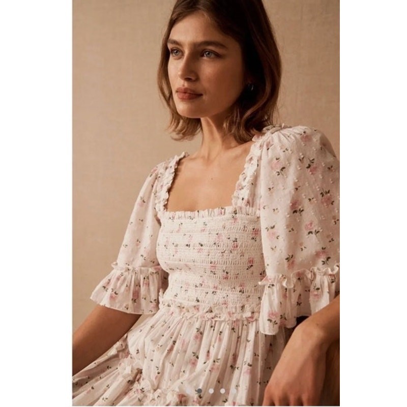 NEEDLE & THREAD Sz 8 US Bijou Rose Smocked Day Ankle Gown Dress