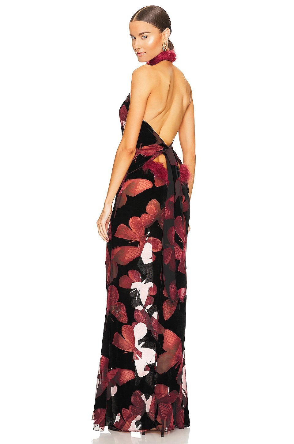Kim Shui Butterfly Velvet Gown in Multi Silk Red Black S NWOT $625
