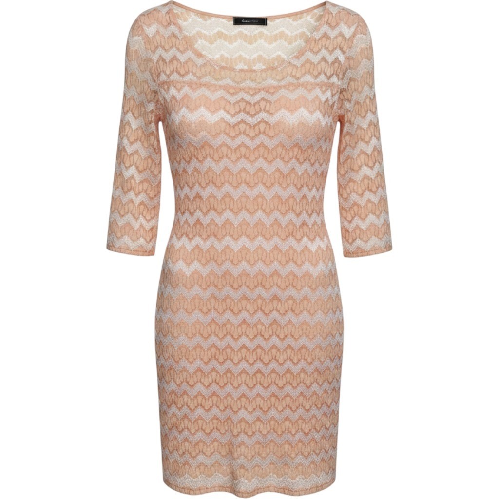 Carrie Allen Soft Pink Coral Lace Shift Dress Chevron 3/4 Sleeve Sweet Girly M