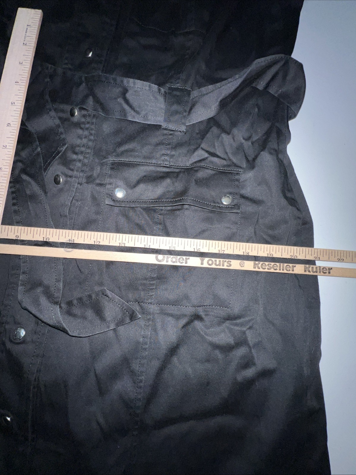 Calvin Klein Dress Size 14 Black Belted Four Pocket Snap Front Mandarin Collar