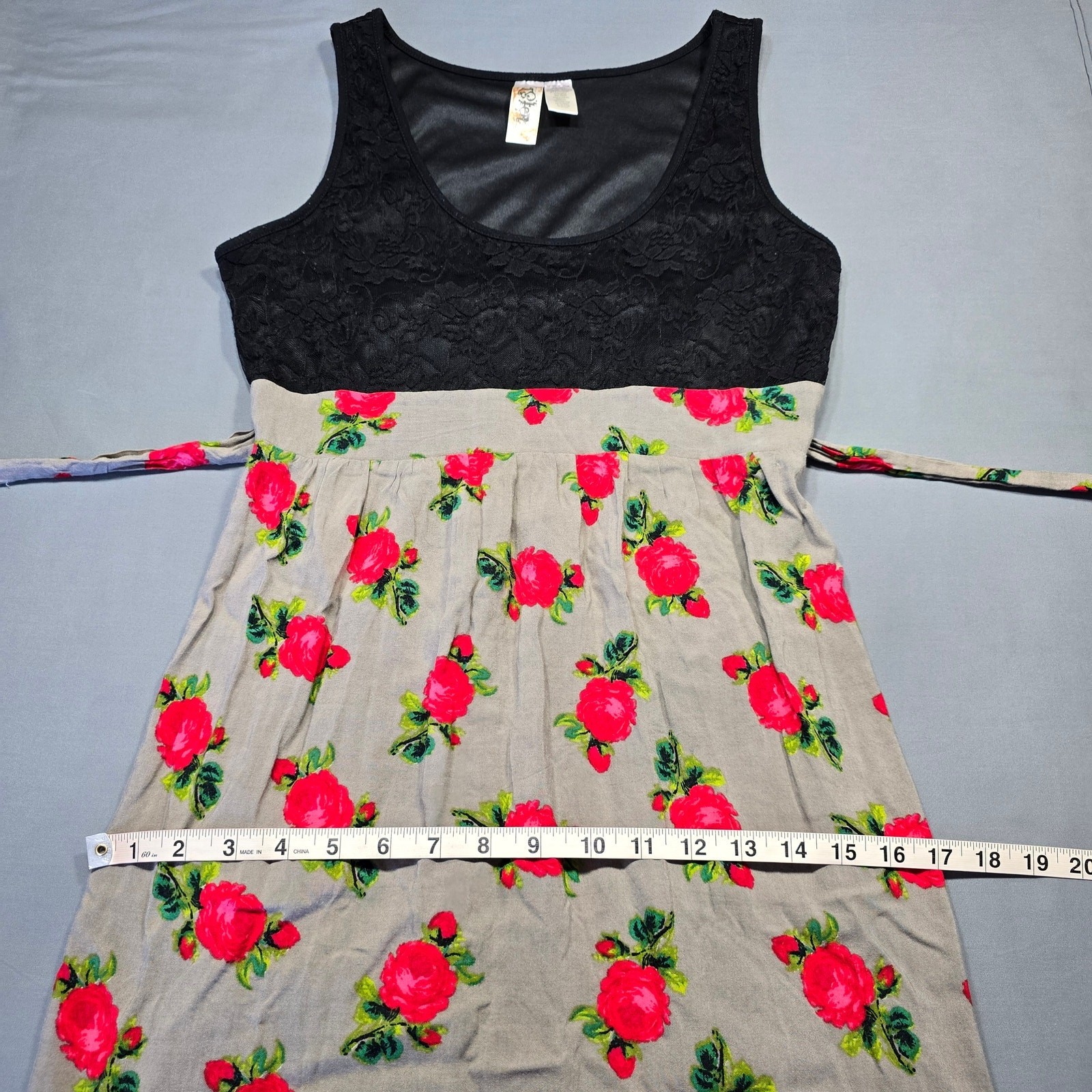 L8ter Black Gray Dress Mini Stretch Preppy Floral Lace Sleeveless Womens Size M