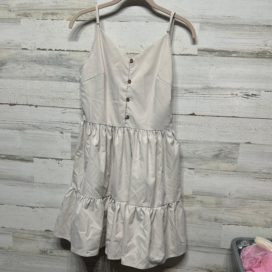 Mini Dress Women Small (Oversized) Beige Tiered Button Front Spaghetti Strap