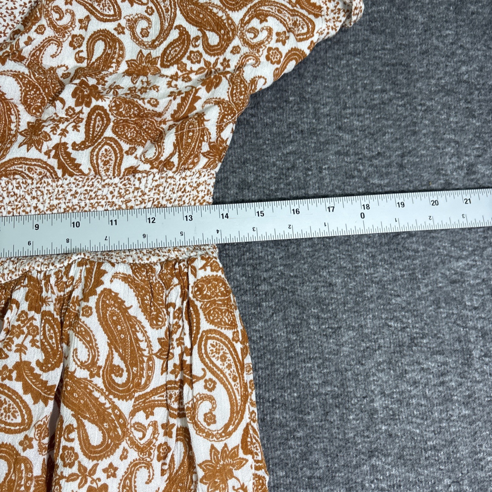 J GEE Rust Orange White Floral Bohemian Maxi Dress Lined V-Neck Flutter L Womens