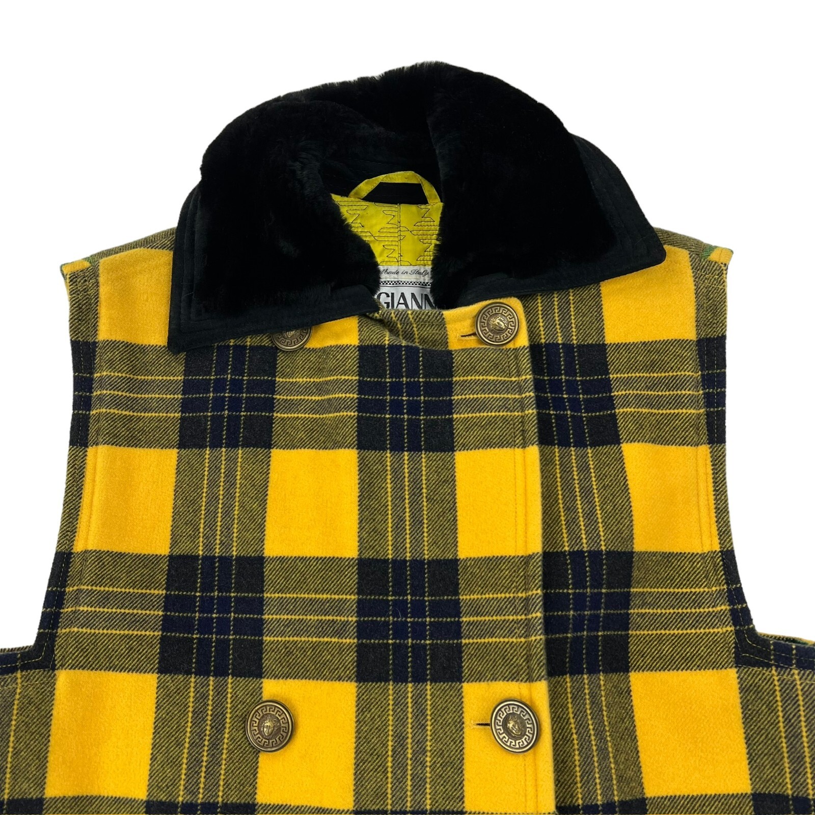 Gianni Versace Double Breasted Shift Dress Wool/Cashmere Tartan Plaid • 38 Italy