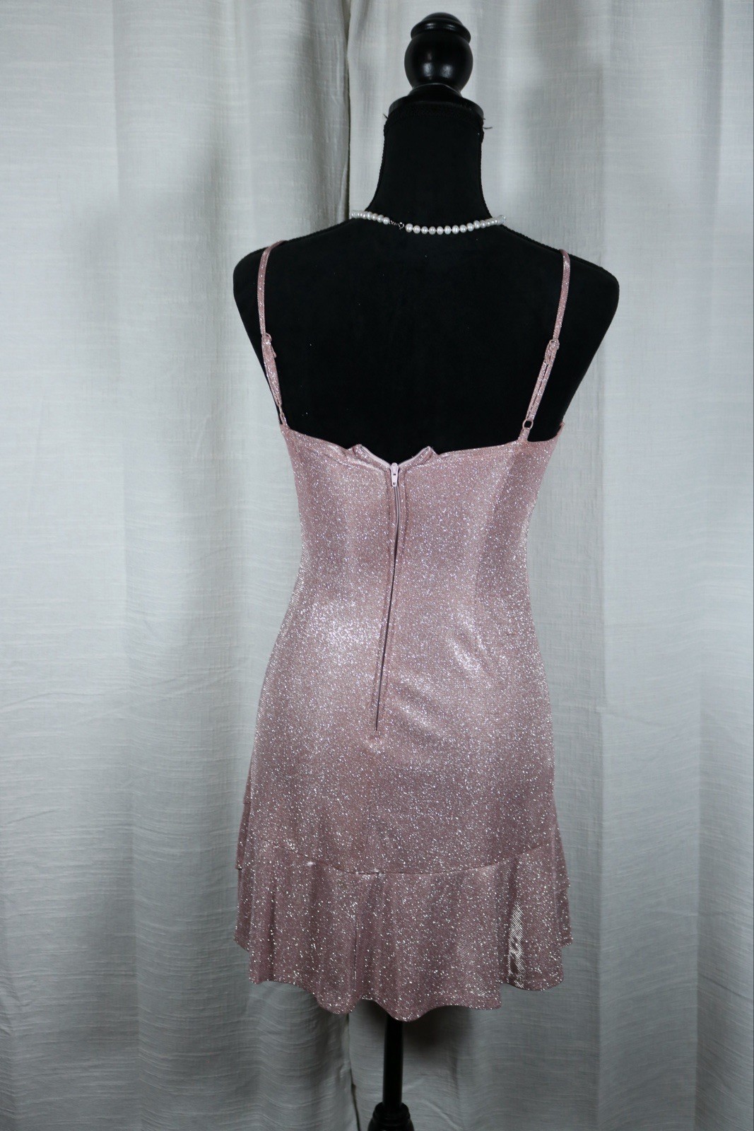 Midnight Doll Women’s 1 Pink Glitter Knit Bodycon Mini Square Neck Zip Dress