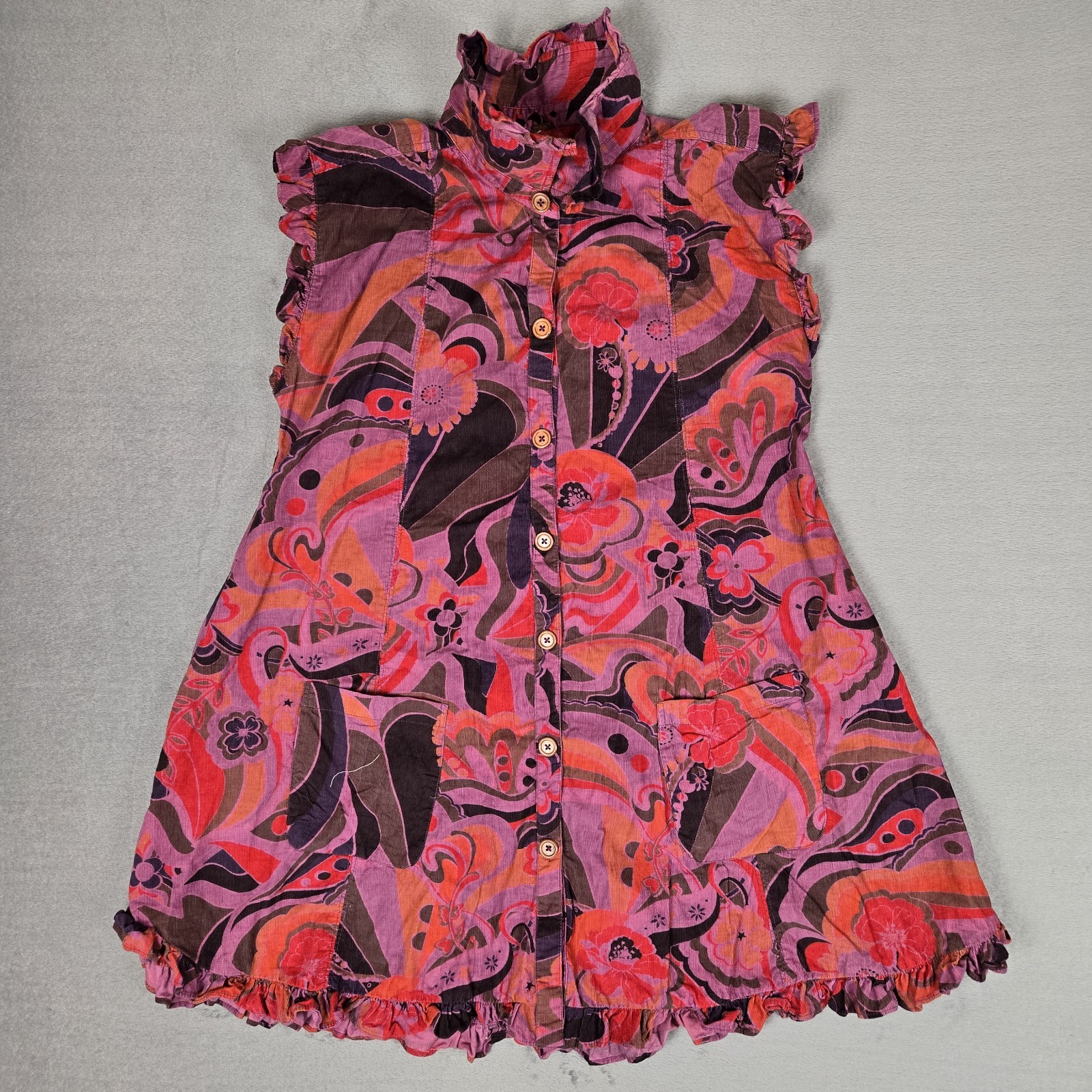 Free People Dress Womens Medium Sunny Days Mini Corduroy Floral Purple