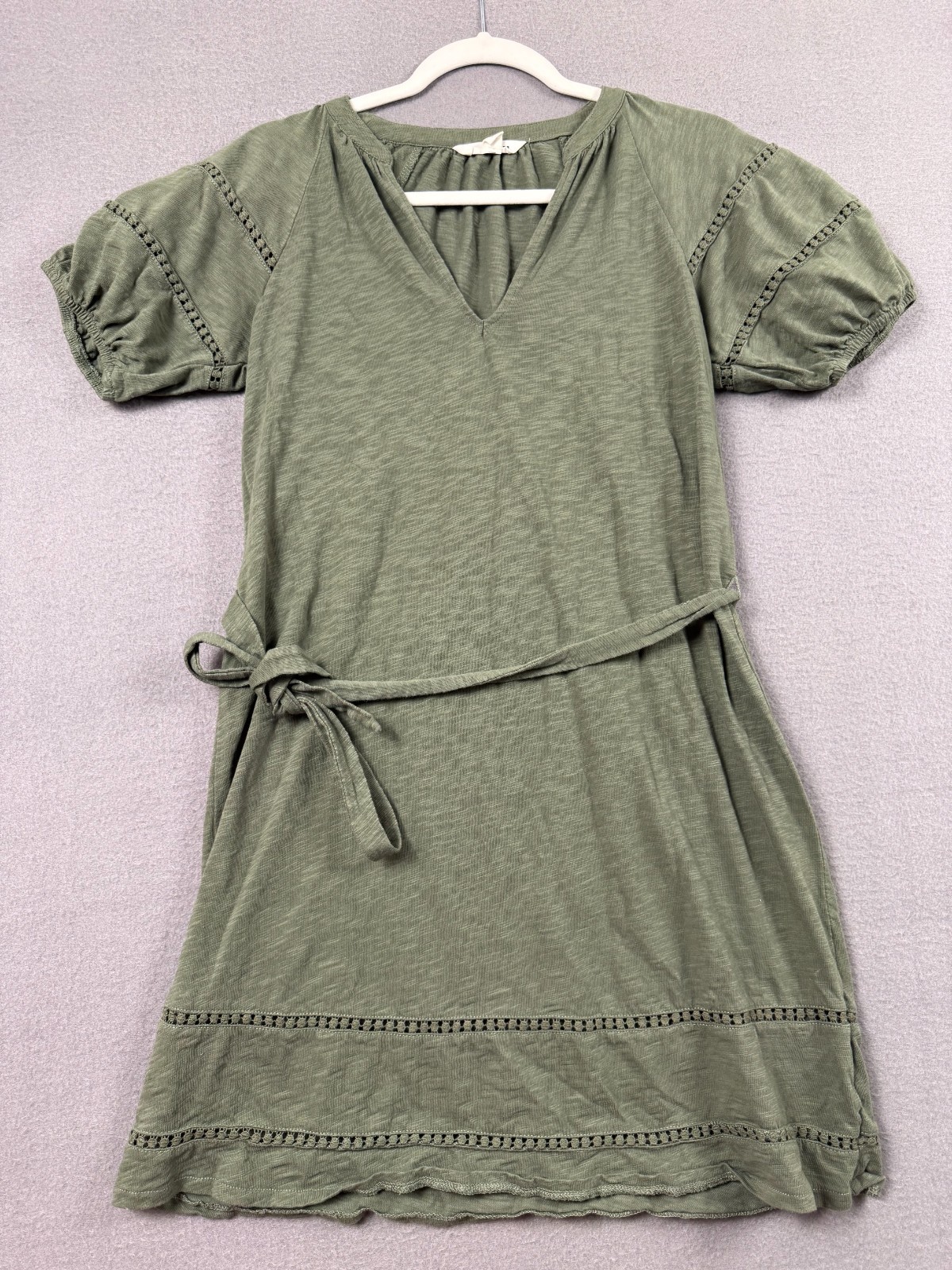 Boden Womens Trim Detail Jersey Dress 100% Cotton Eyelet Green Belt SIZE US 6R