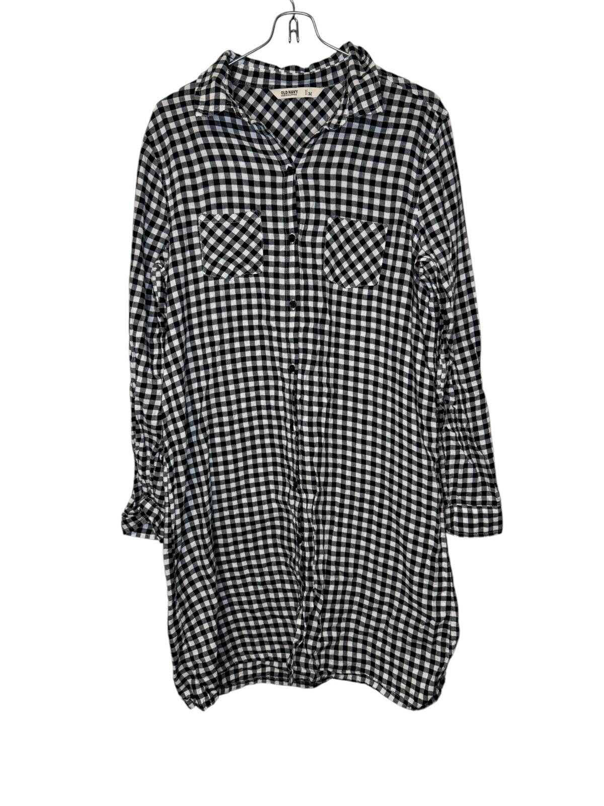 Old Navy Women’s Dress Gingham Check Front Button Roll Tab Sleeves Cotton Medium