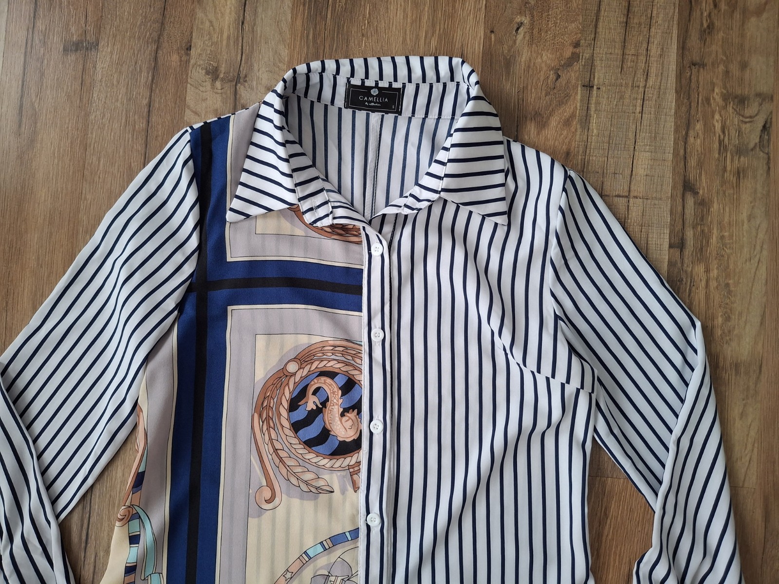 CAMELLIA By Affection Blue White Striped Multi Color Shirt Dress Nautical Small