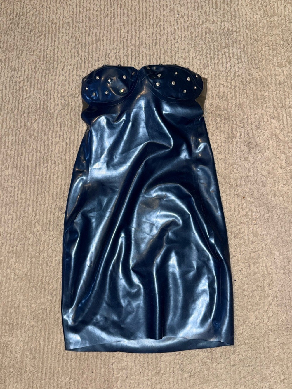 BUNNY LATEX MINI DRESS PEACOCK BLUE XS Rhinestone Festival