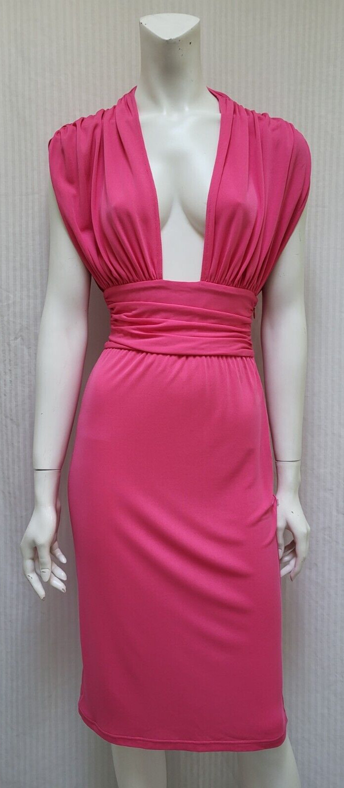 CELINE Pink Viscose Jersey Knit Plunging Neckline Dress – Size EU 38 / US XS/S