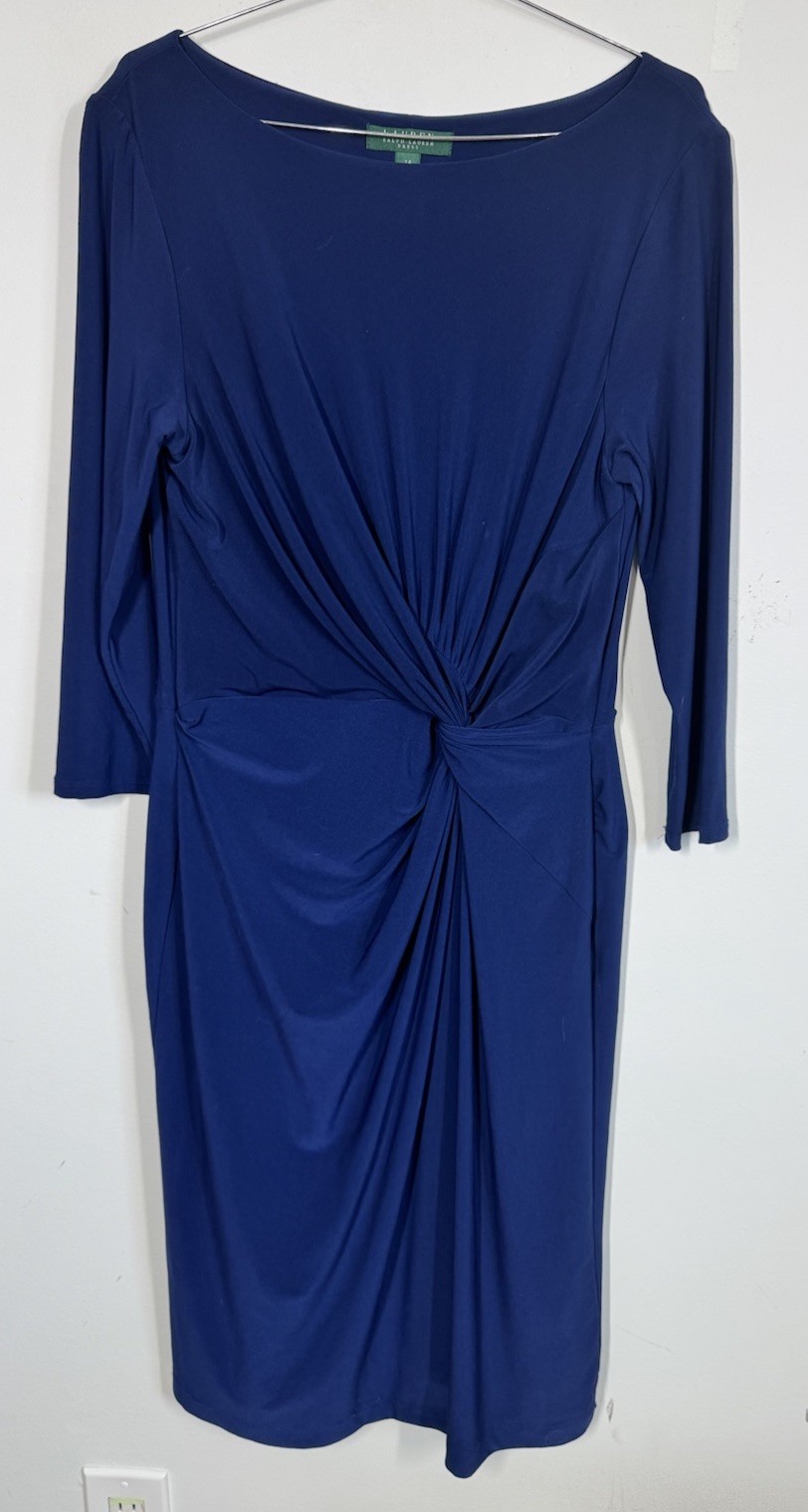 Lauren Ralph Lauren Royal Blue Long Sleeve Twist Front Sheath Dress Women’s 14