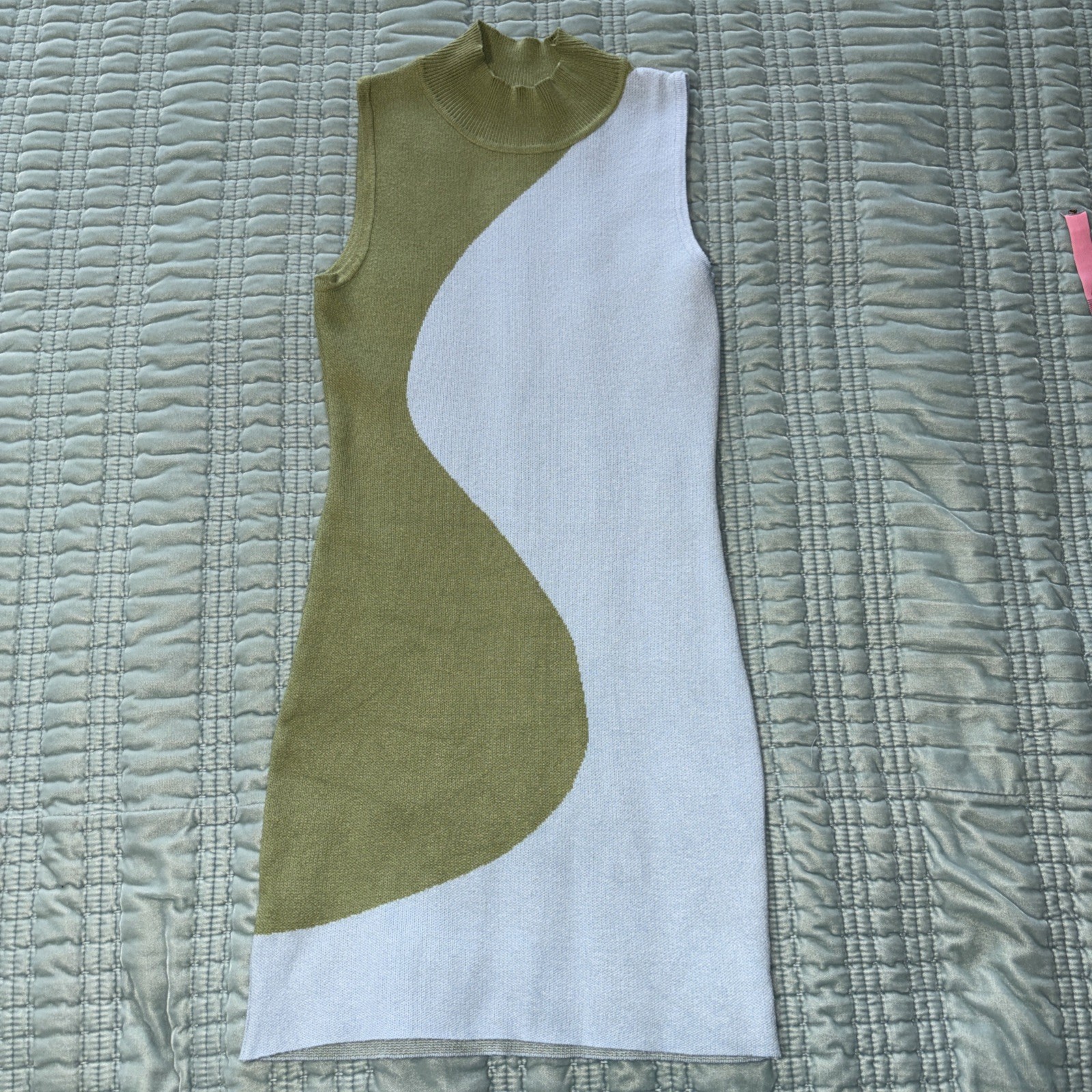 Unbranded Olive Green Light Blue Stretchy Dress See Photos For Measurements EUC