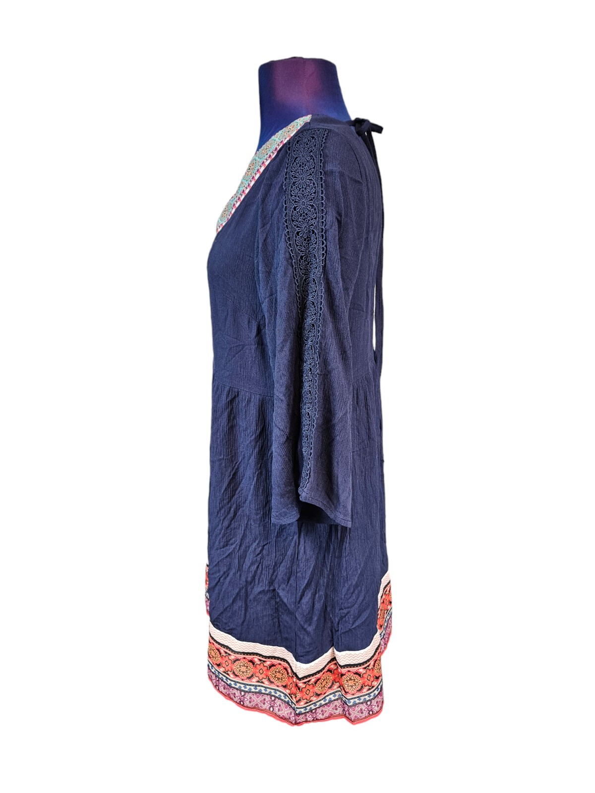 NWT White Mark Navy Boho Gabrielle Embroidered Dress Size Small Women’s G90
