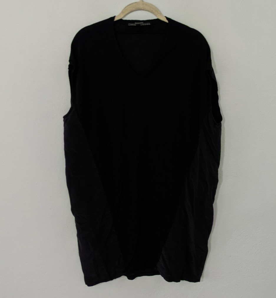 Allsaints Sheldon T Shirt Dress V neck Mixed Media 100% Silk Black US 4