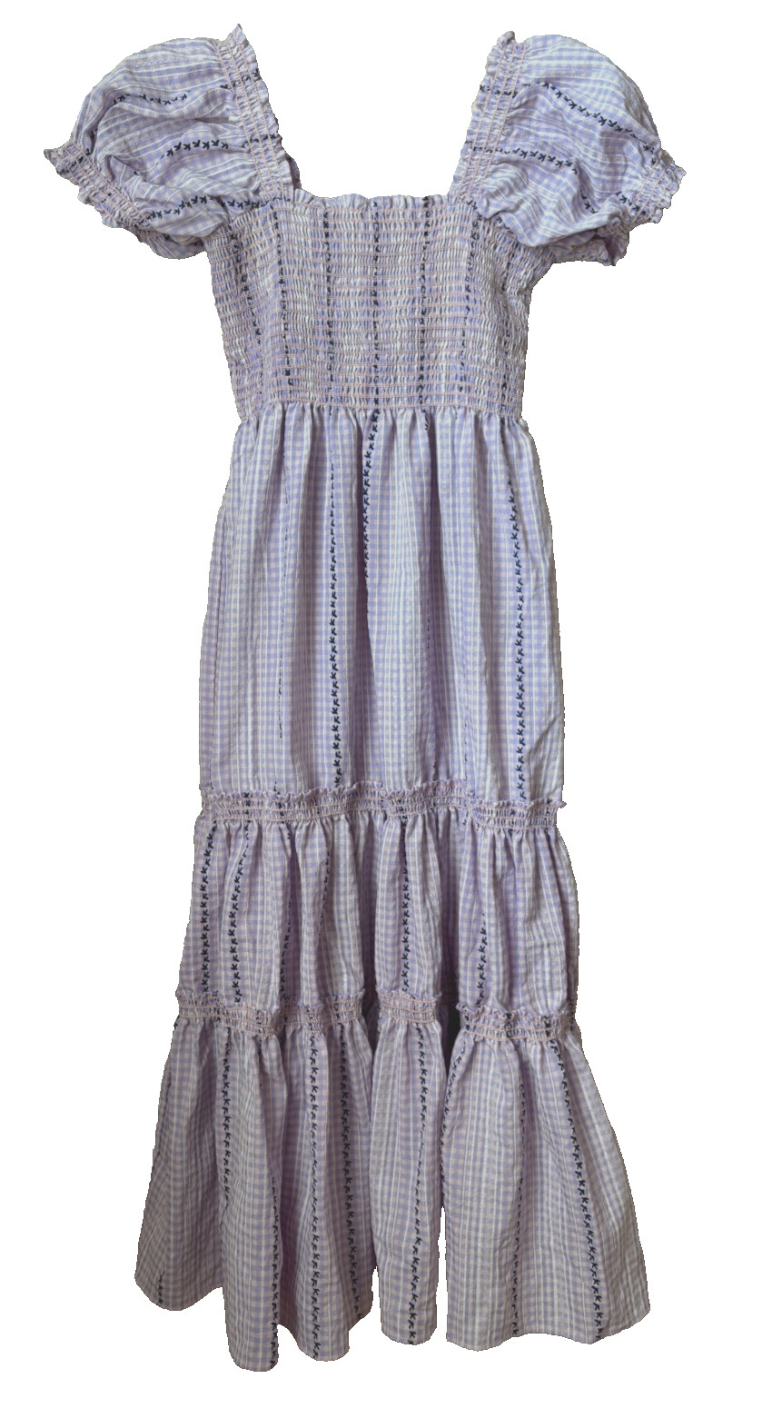 O.P.T Womens S Daphne Midi Dress Square Neck Smocked Purple Cottagecore Cotton