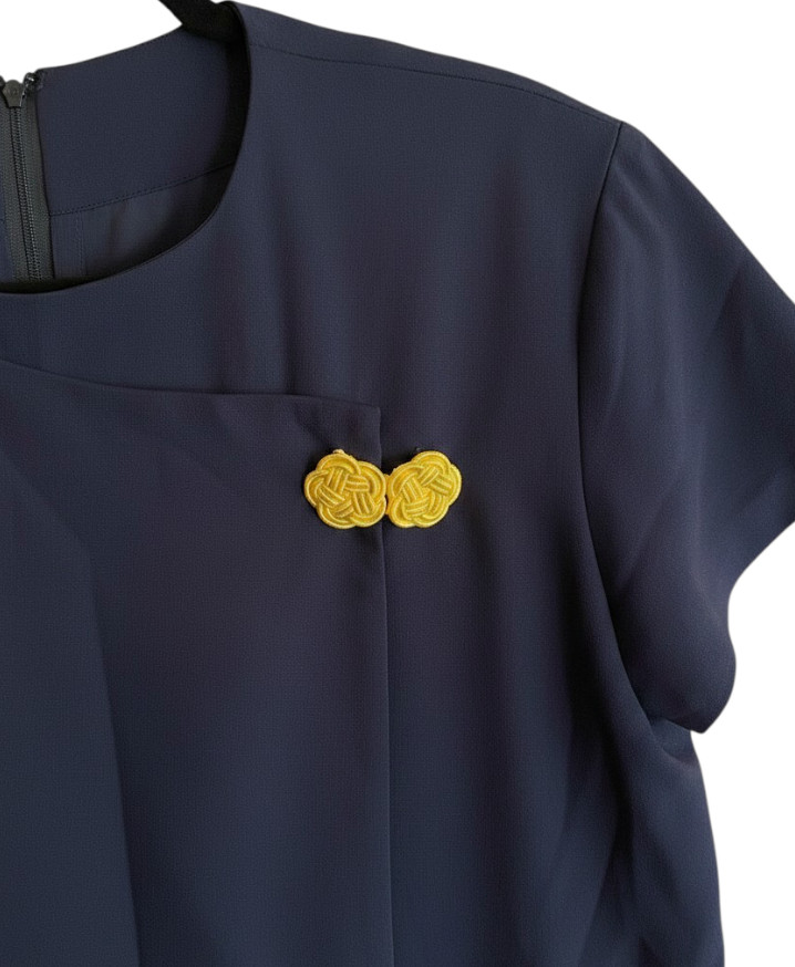 VTG Maggie London NAVY BLUE CREPE SHIFT DRESS Cheongsam Gold Buttons 6/8/10/M