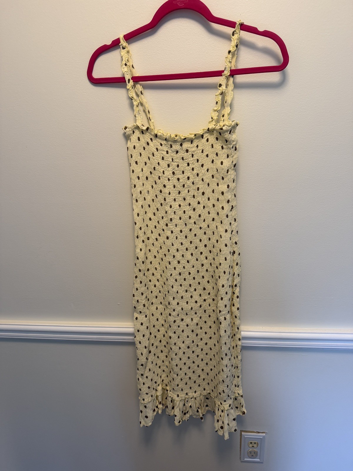 Faithfull the Brand yellow polka dot stretch ruffle midi dress