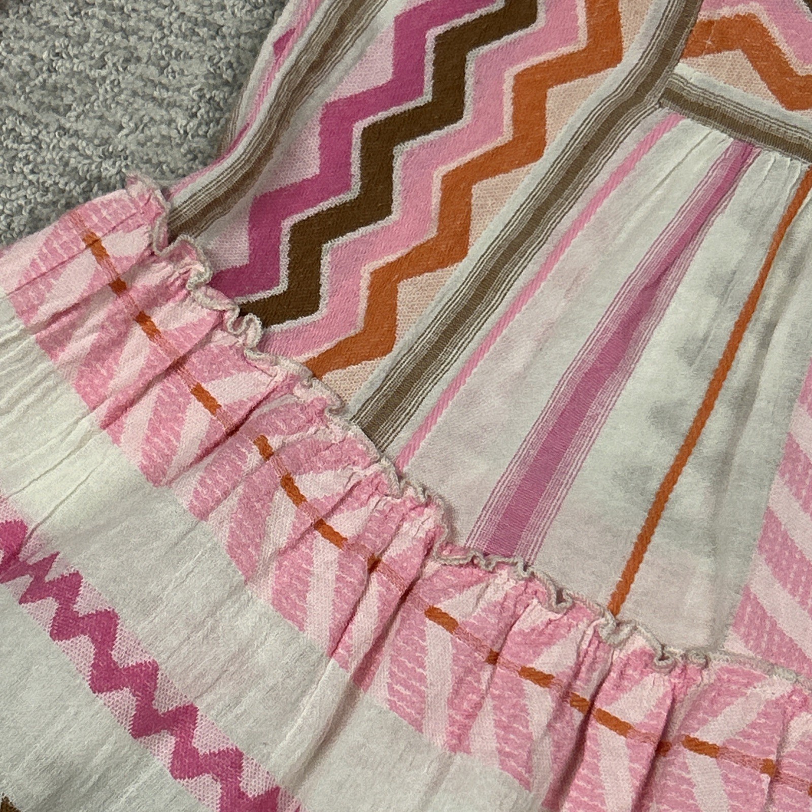 Devotion Twins Ella Dress Womens Small Pink Orange Brown Tiered Oversized Boho