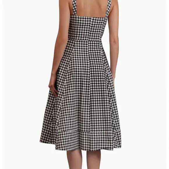 AVEC LES FILLES Fit & Flare Sweetheart Midi Dress Gingham Black & White Size 4