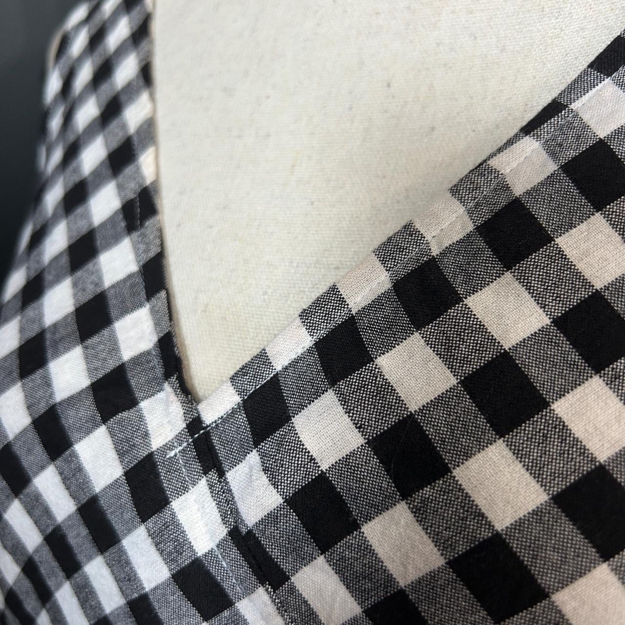 Vintage 90s Y2k Black White Gingham Cotton Dress Prep Retro Mod Babydoll 8