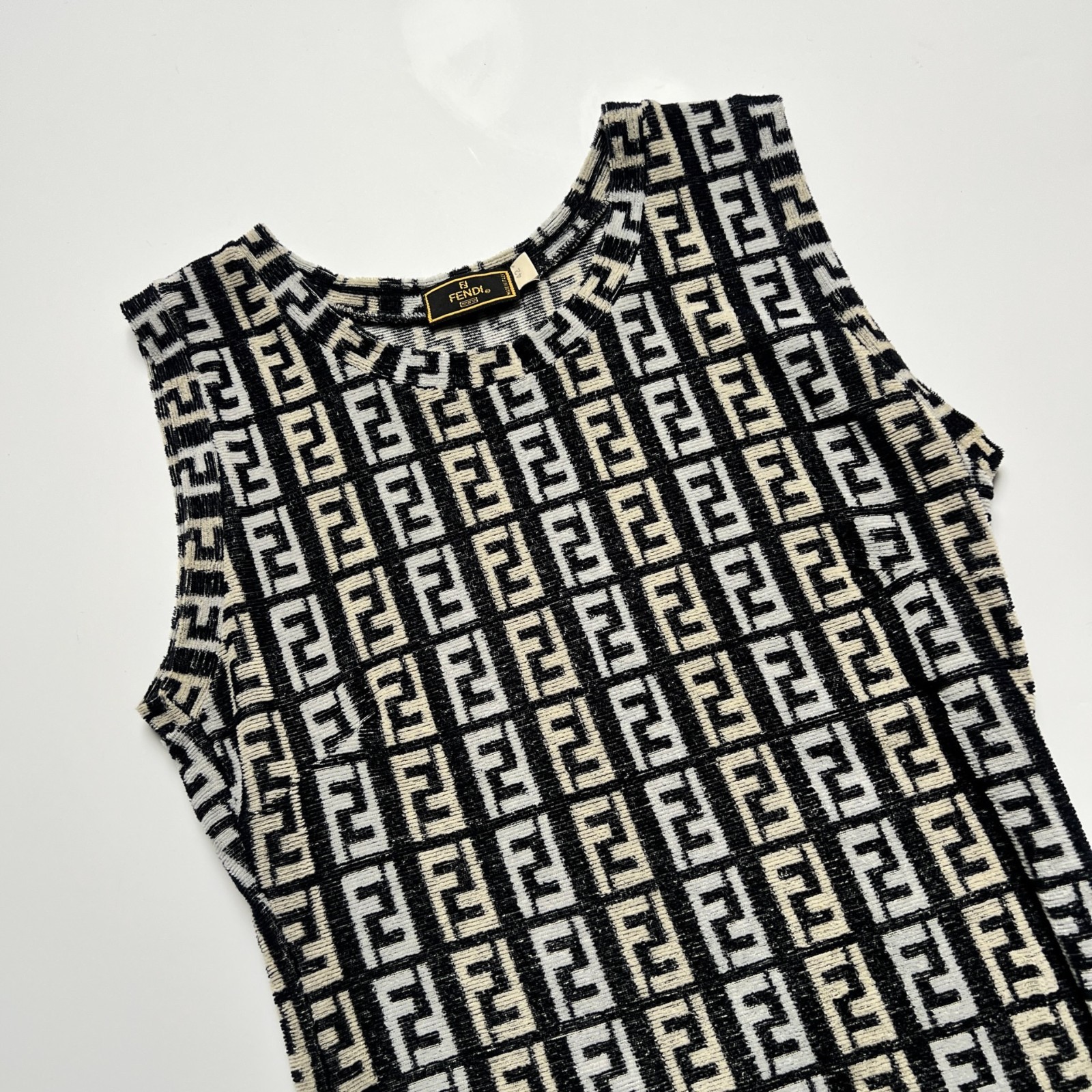 Fendi Zucca Dress Logo Monogram Towelling Vintage Zucchino FF Monogram Black