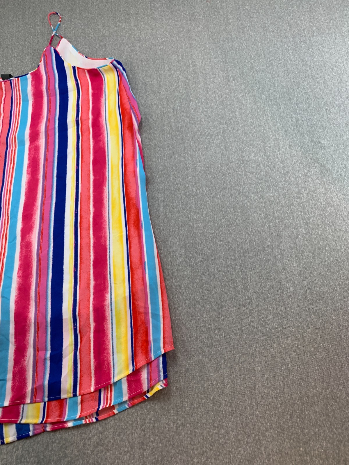 Francesca’s Candy Stripe Slip Dress Womens Small Pink Yellow Blue Tiered Flowy