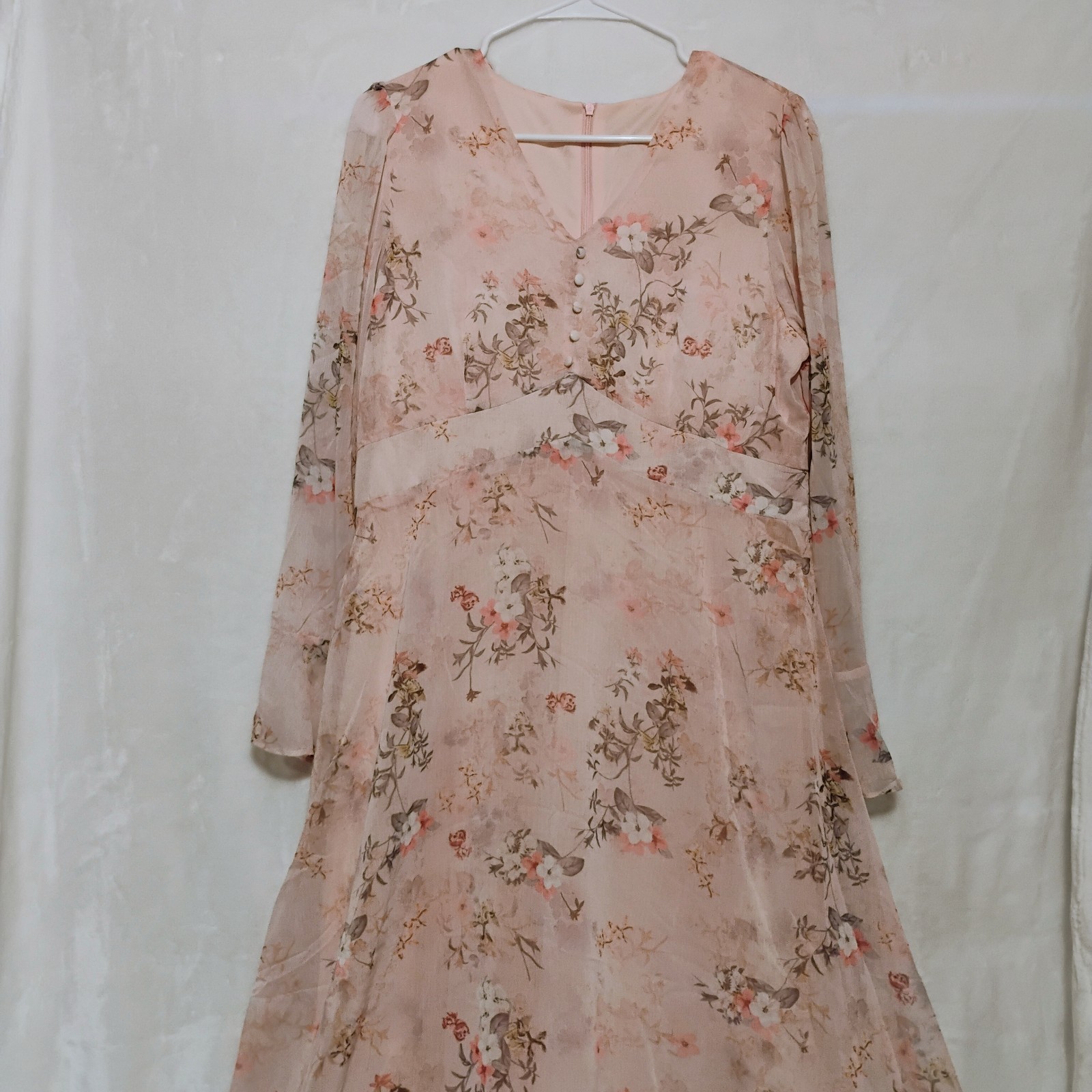 Dazy Womens Pink Floral Print Flounce Sleeve Long Dress Lined Size 8/10 NEW NWT