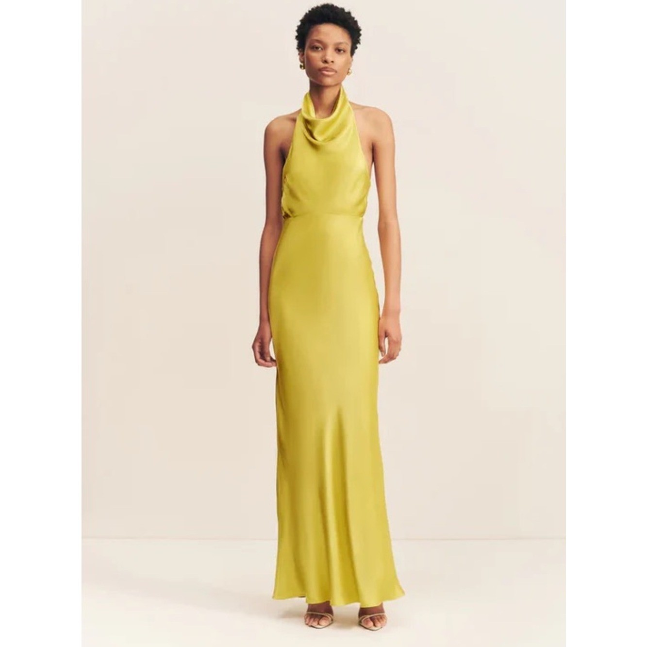 Shona Joy NWT Size 10 Sofia High Cowl Neck Open Back Maxi Dress Gown in Lime