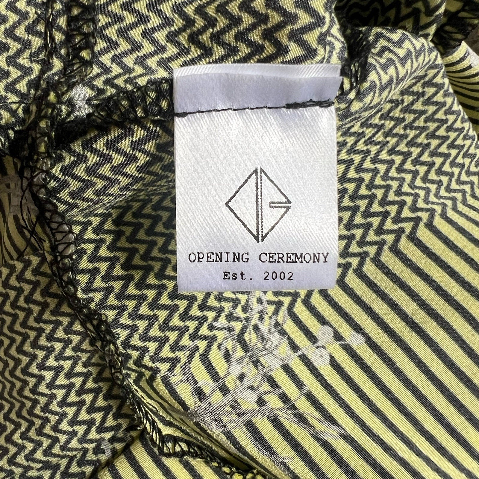 Opening Ceremony Sz M Mini Dress Silk Floral Stripe Geometric Short Slv Retro