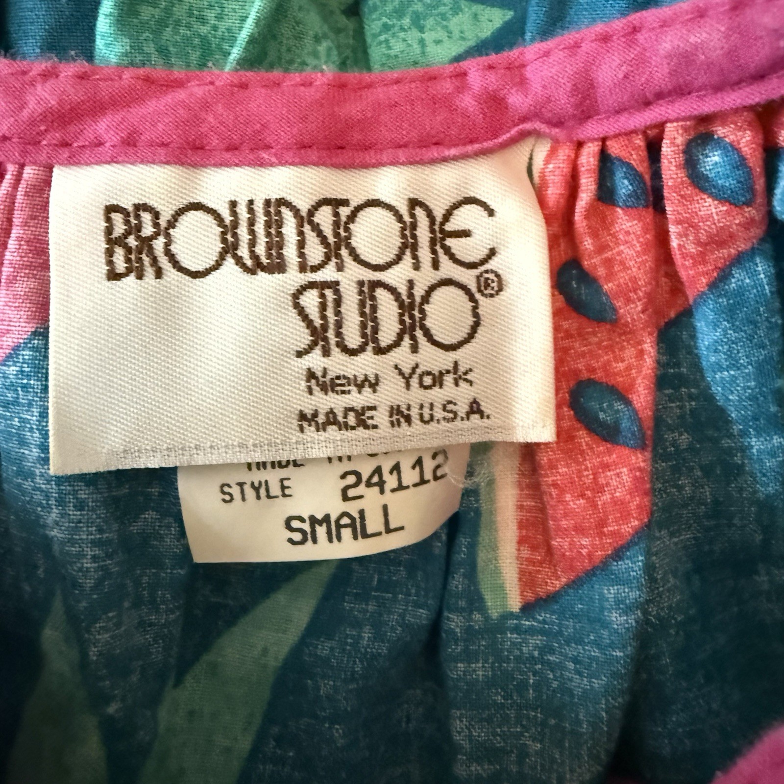 VTG Brownstone Studio Oversized House Dress Mumu Beach Cover Sz S Fish Ruffled