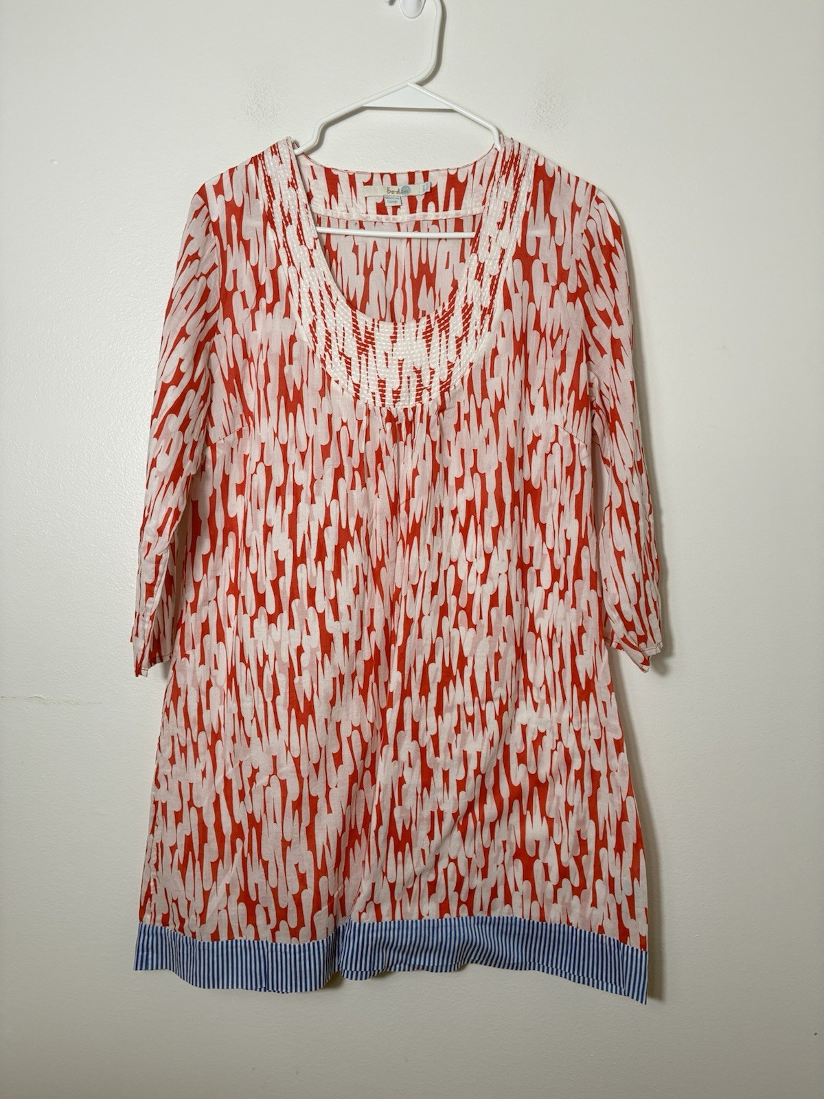 Boden Midi Dress 100% Cotton Sz 10 Red Semi Sheer Extra Lightweight