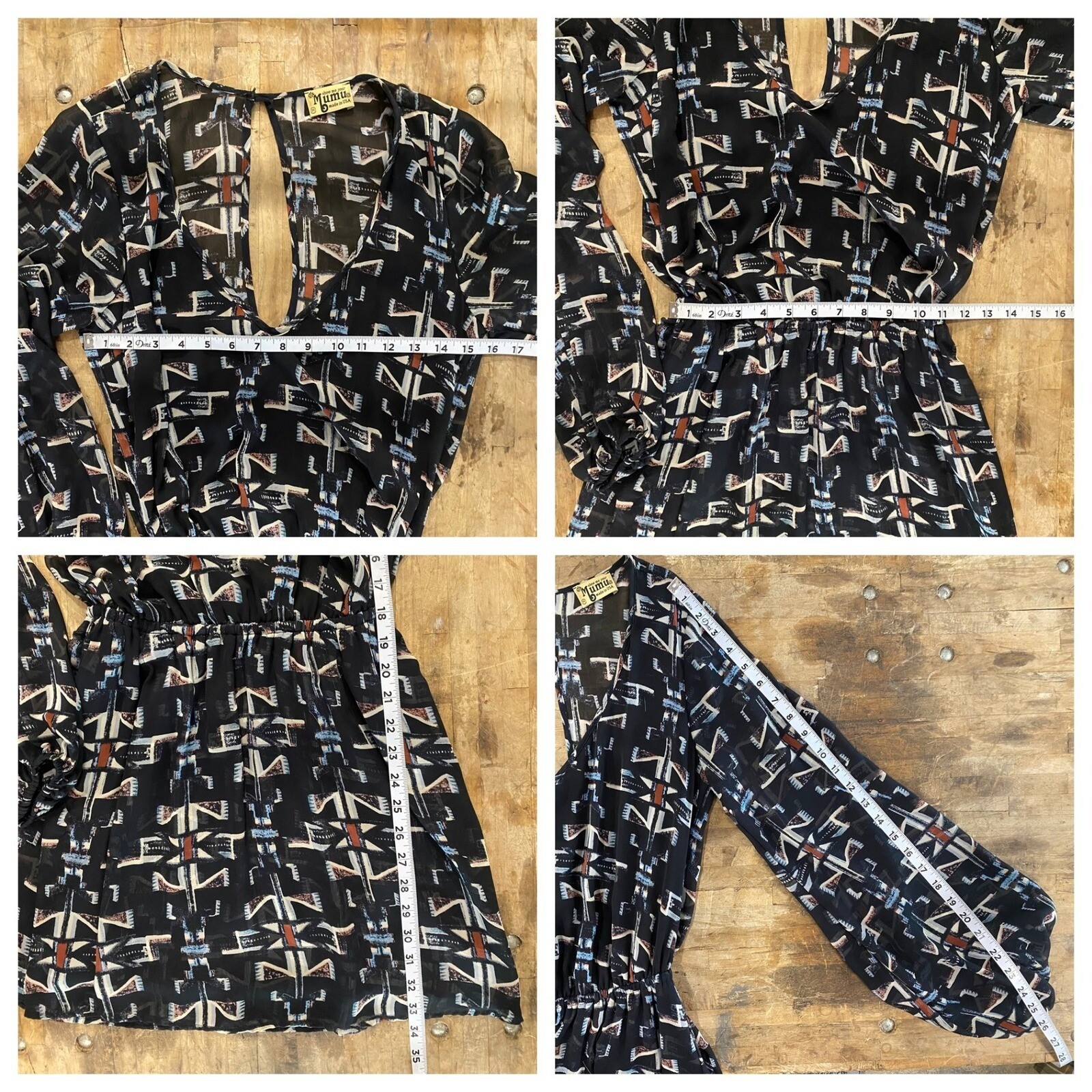 Show Me Your Mumu Rainey Mini Dress Black Geometric Tribal Print Long Sleeve M