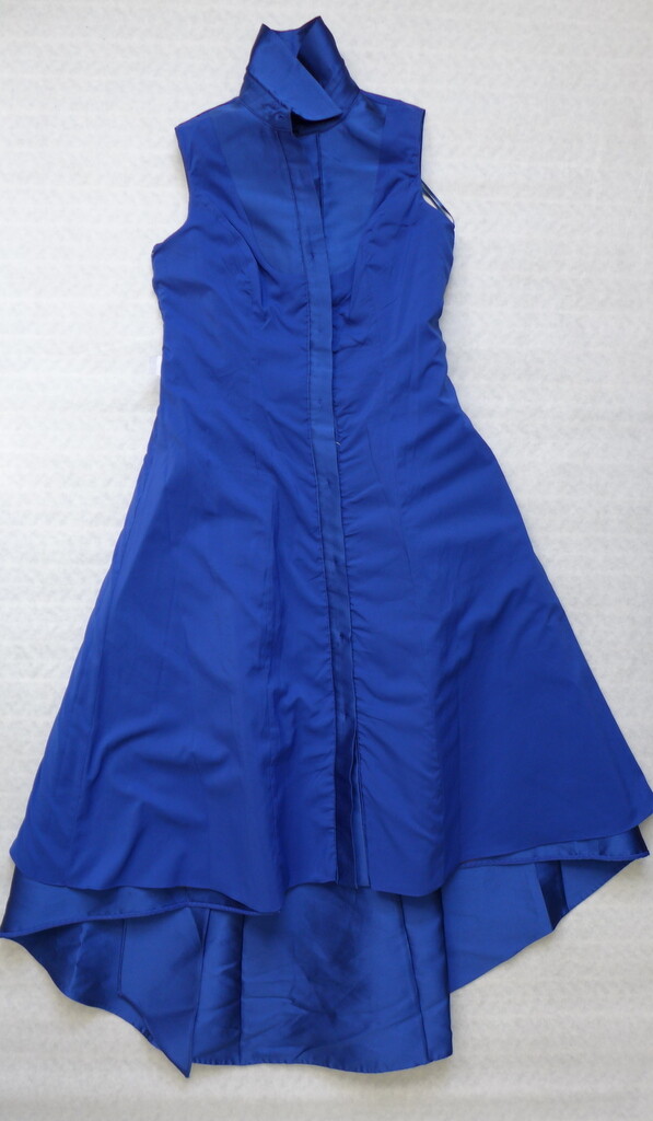 NWT TERI JON by Rickie Freeman Sequin Mikado High-Low Shirtdress in Royal 2/4