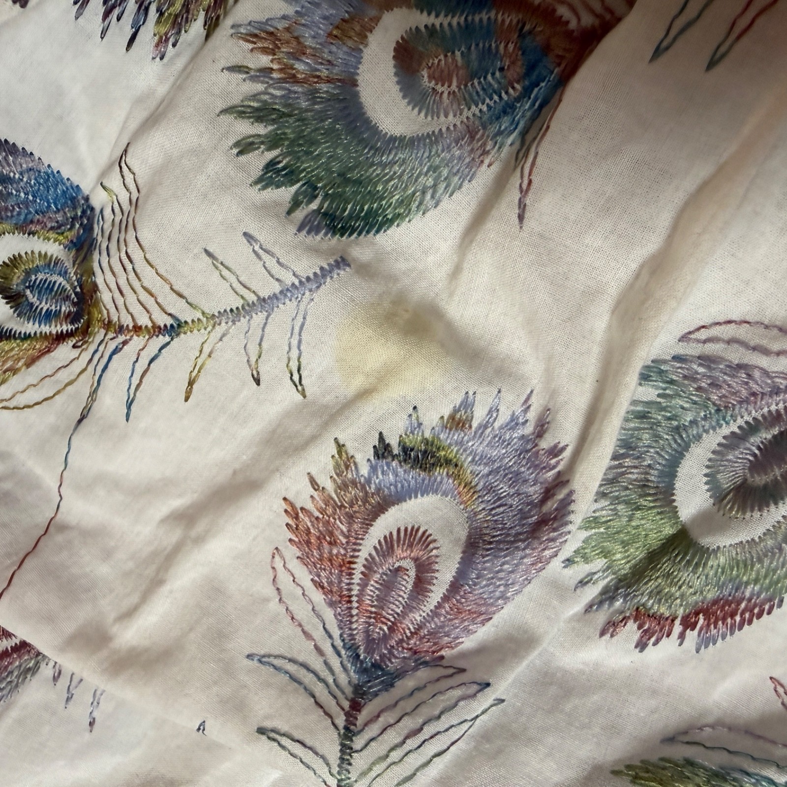 Papillon Embroidered Peacock Feather Maxi Dress Boho Festival Core Smocked Back