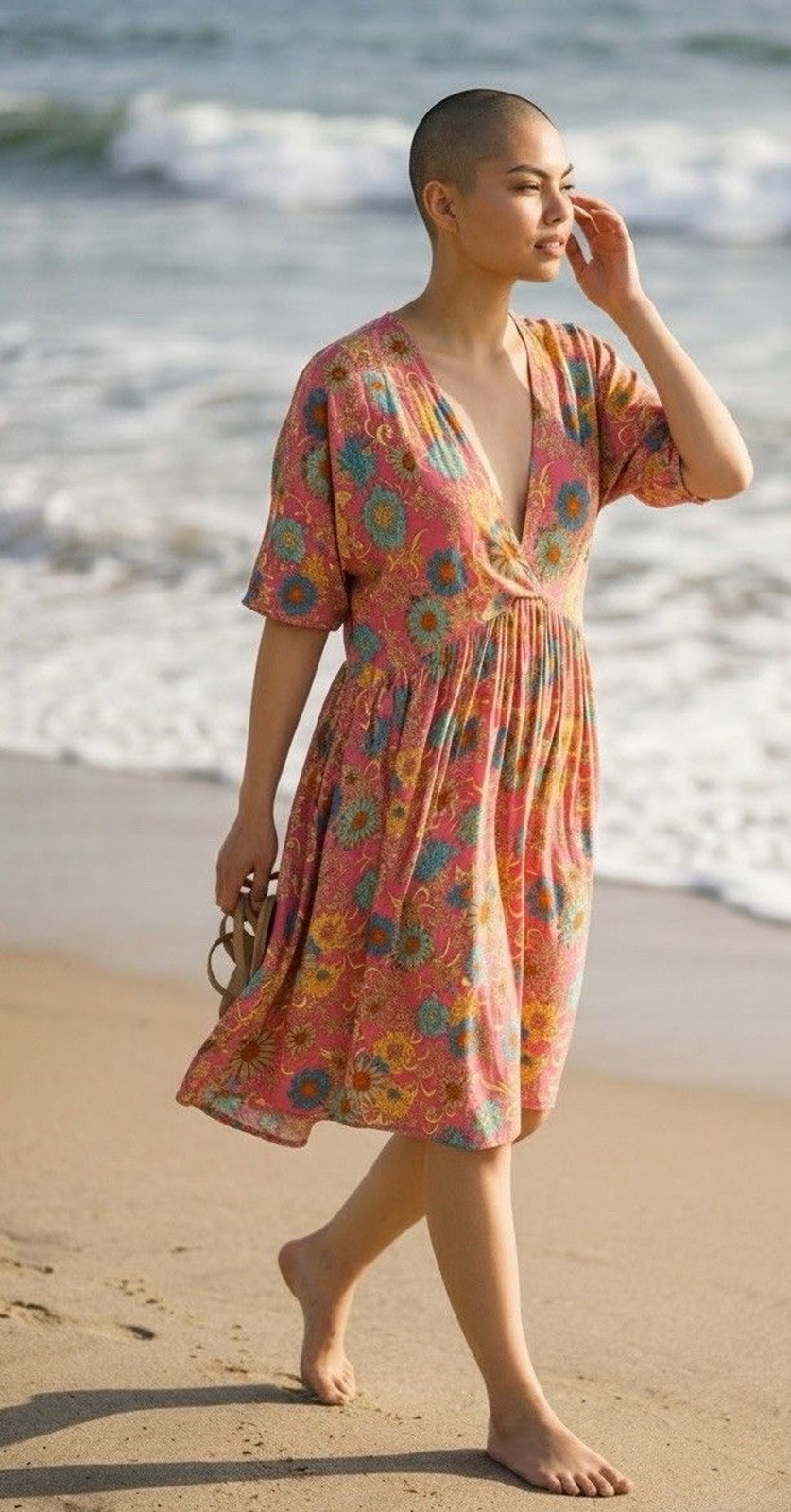 O’Neill NWT womens summer flirty floral v-neck flare tassle 3/4 raglan sleeve XL