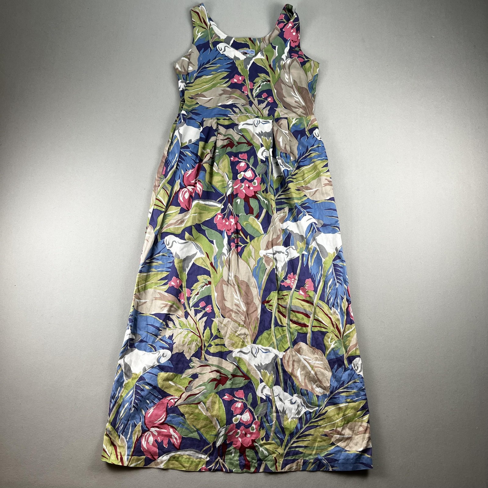 Vintage Reyn Spooner Dress Womens XS Green Hawaiian Floral Leaves Long Maxi 90s