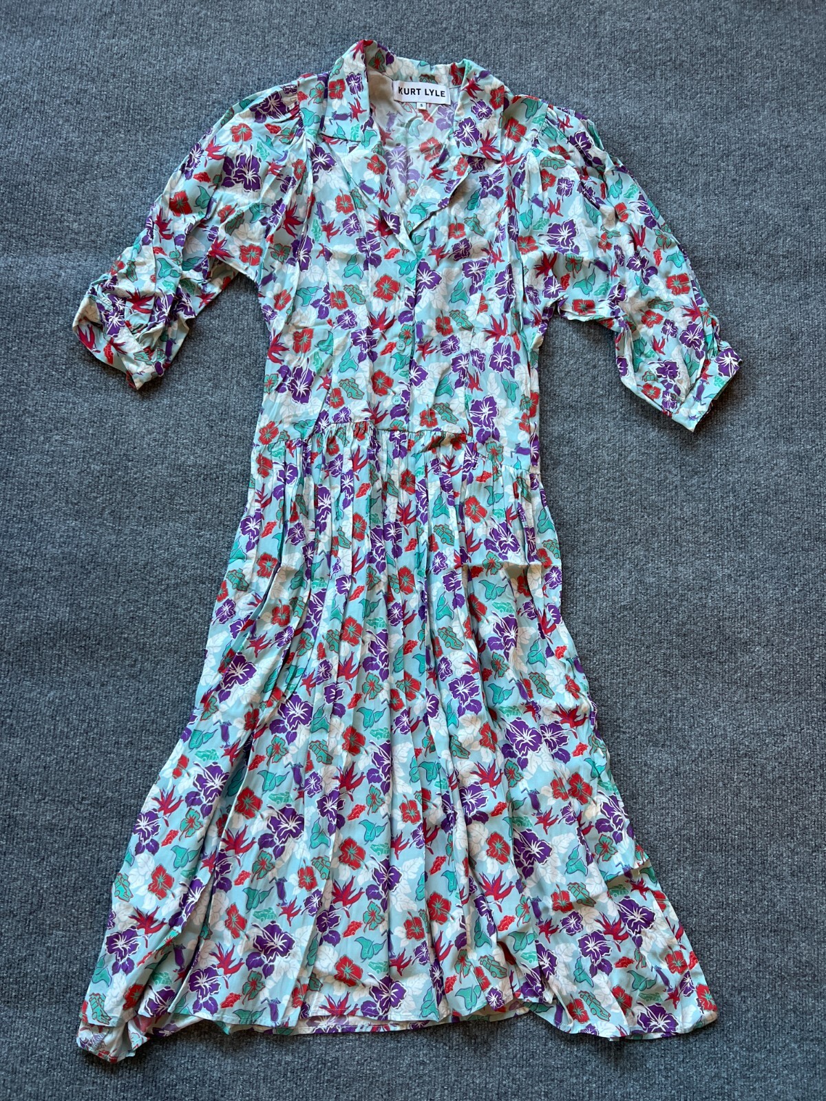 Kurt Lyle Womens Multicolor Floral Long Sleeve Cotton Knee Length A Line Dress S