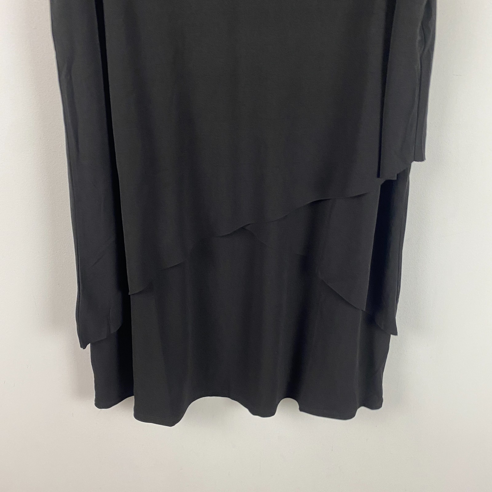 Susan Graver Liquid Knit Tiered Shift Dress Size Petite Large Black Sleeveless