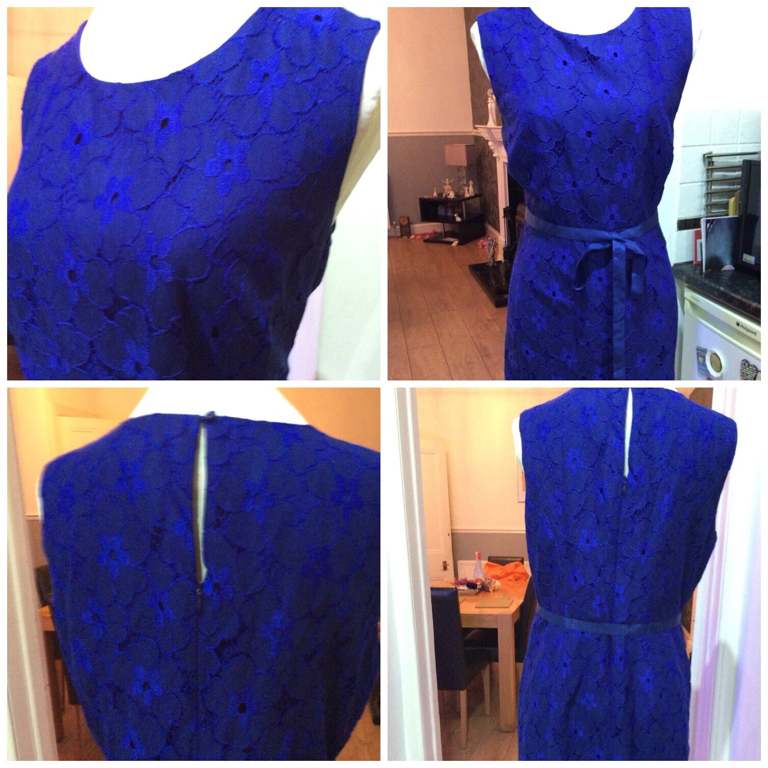 Betty Jackson Black Cobalt Blue Lace Cotton & Polyamide Dress S14 Pristine Away
