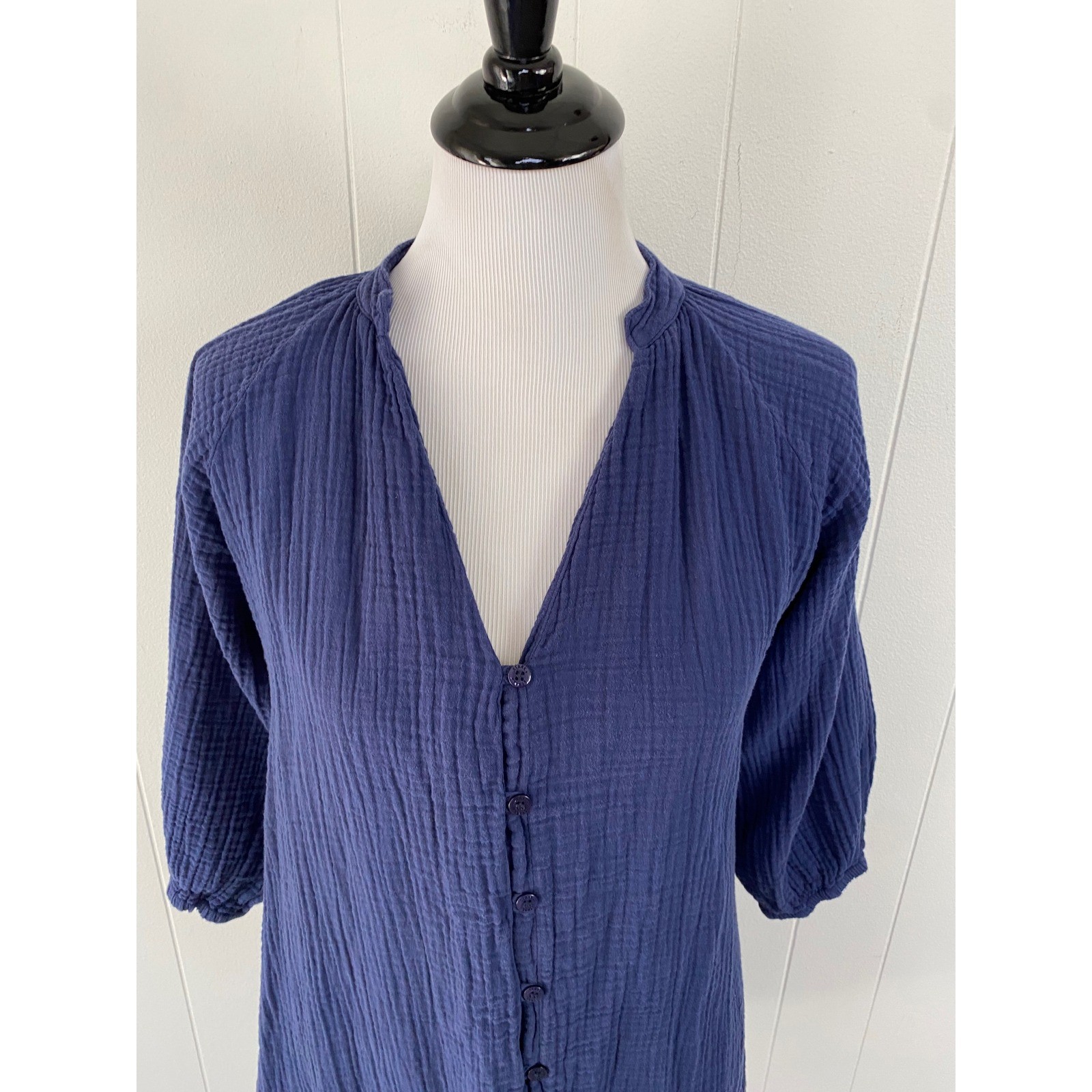 Stark X Womens Size Small Blue Double Gauze Cotton Ruffle Hem Mini Dress Coastal