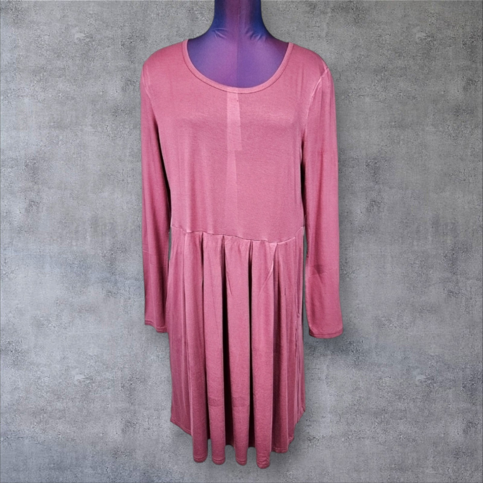 Auselily Raspberry Lightweight Long Sleeve Pleated Skirt Dress Size XL Women i66