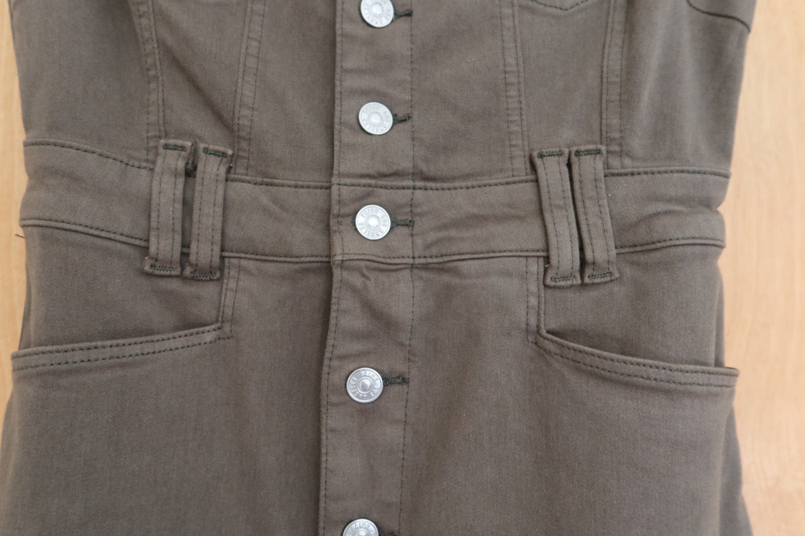 NWT! $249 Paige Jaxsyn denim mini shirt dress olive green & silver buttons sz 2