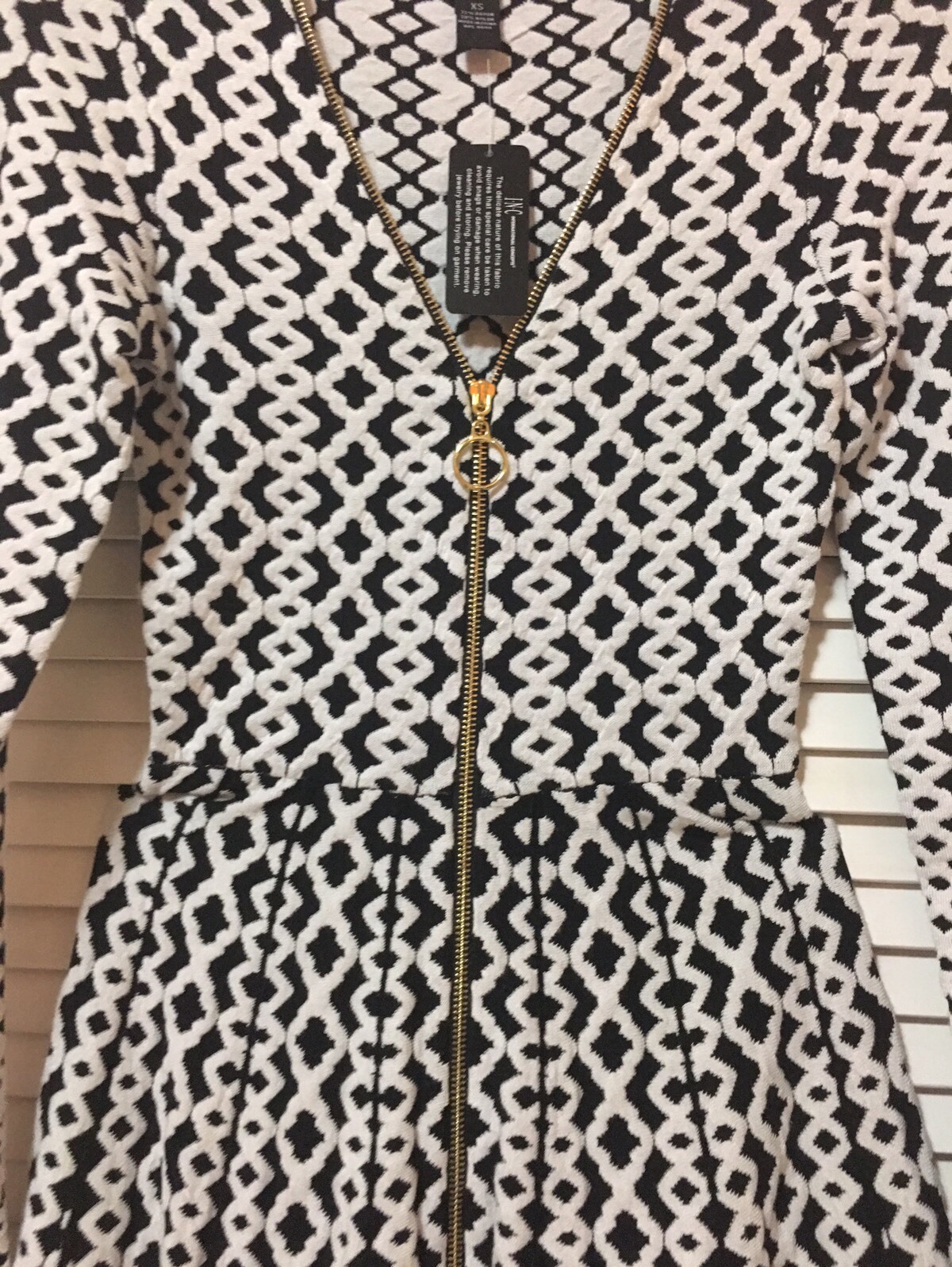 INC International Concepts Printed Zipper Front Sweater Dress Black XS,S,M